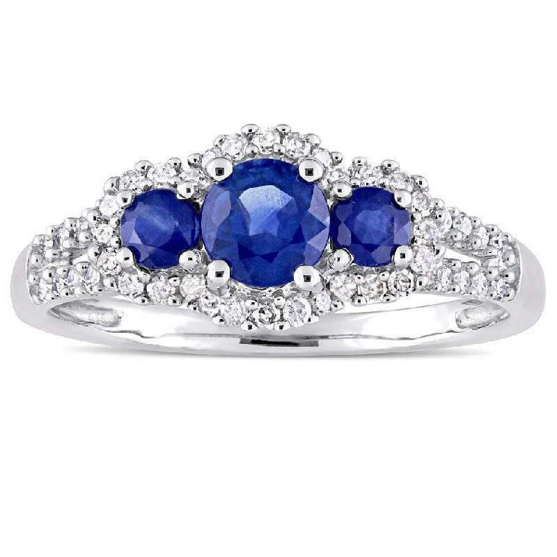 Tanzanite Gemstone Rings in 10K Gold with a Trilogy Design for a Sophisticated GiftMiadora Signature Collection 10k White Gold Sapphire and 1/4ct TDW Diamond 3-Stone Halo Engagement R - Blue