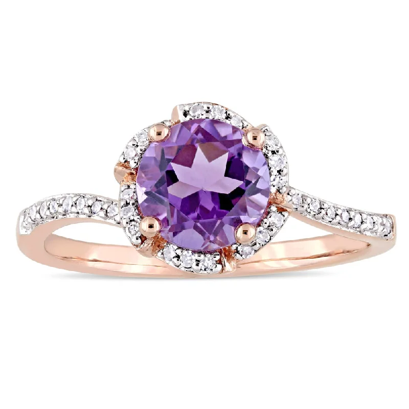 Agate Gemstone Rings in Sterling Silver with a Mosaic - Inspired Inlay for a Bohemian StyleMiadora Signature Collection 14k Rose Gold Amethyst and 1/10ct TDW Diamond Flower Halo Ring - Purple