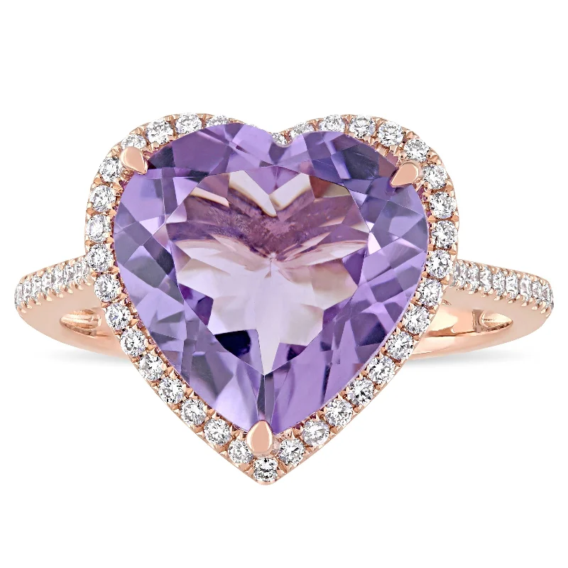 Citrine Gemstone Rings in Stainless Steel with a Stackable Design for a Trendy Everyday WearMiadora Signature Collection 14k Rose Gold Amethyst and 1/3ct TDW Diamond Heart Halo Cocktail Ring - Purple