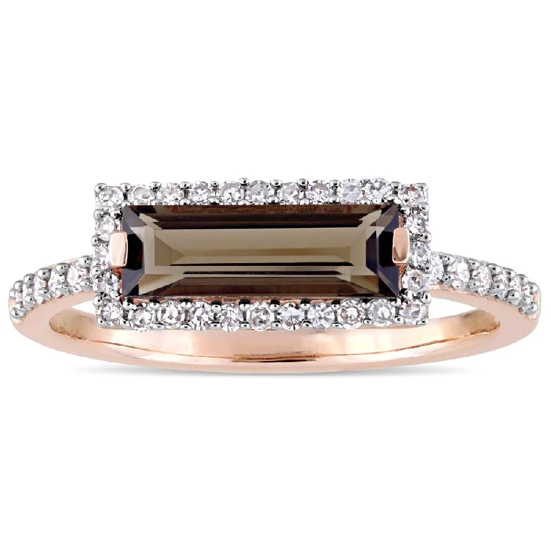 Opal Gemstone Rings in Rose Gold with a Milgrain Edge for a Feminine and Romantic StyleMiadora Signature Collection 14k Rose Gold Smokey Quartz and 1/4ct TDW Diamond Bar Halo Ring - Brown