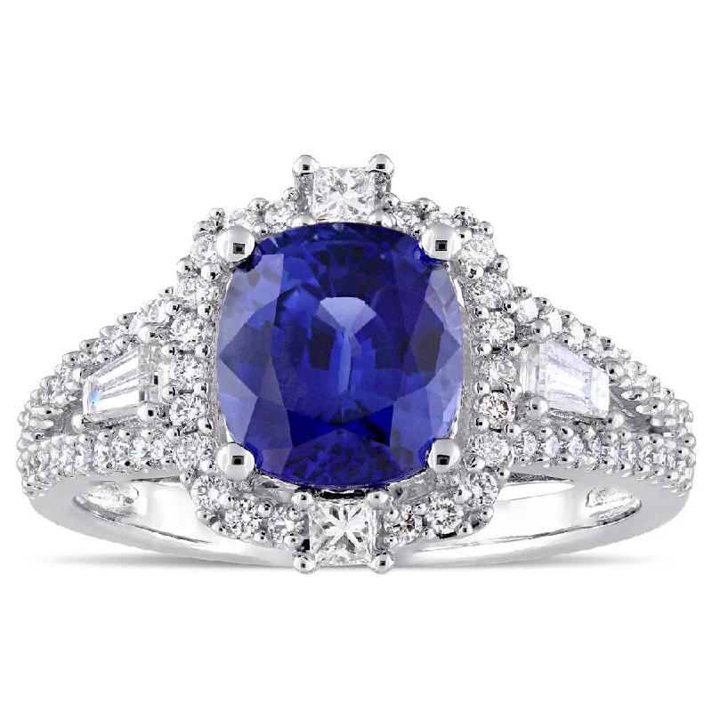 Agate Gemstone Rings in Sterling Silver with a Mosaic - Inspired Inlay for a Bohemian StyleMiadora Signature Collection 14k White Gold Blue Sapphire and 3/4ct TDW Diamond Vintage Halo Ring