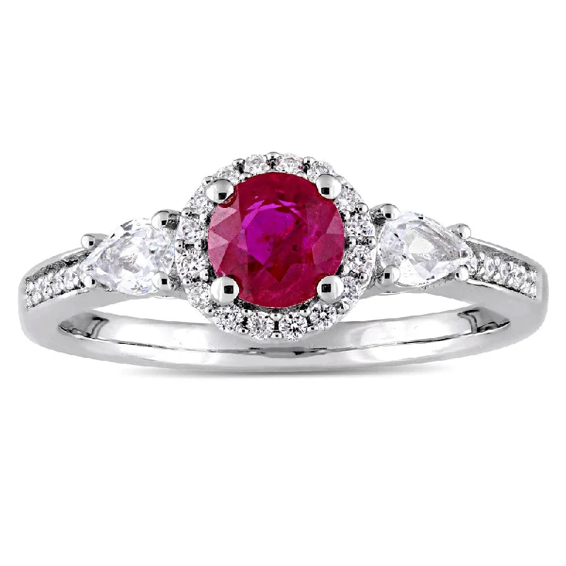 Topaz Gemstone Rings in 10K Gold with a Channel - Set Design for a Contemporary and Durable OptionMiadora Signature Collection 14k White Gold Round White Sapphire Ruby and 1/8ct TDW Diamond 3-Stone - Red