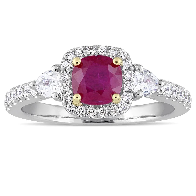 Amethyst Gemstone Rings in Sterling Silver with a Halo of Cubic Zirconia for a Budget - Friendly LuxuryMiadora Signature Collection 14k White Gold Yellow Gold Prongs Ruby White Sapphire and 1/3ct TDW Dia