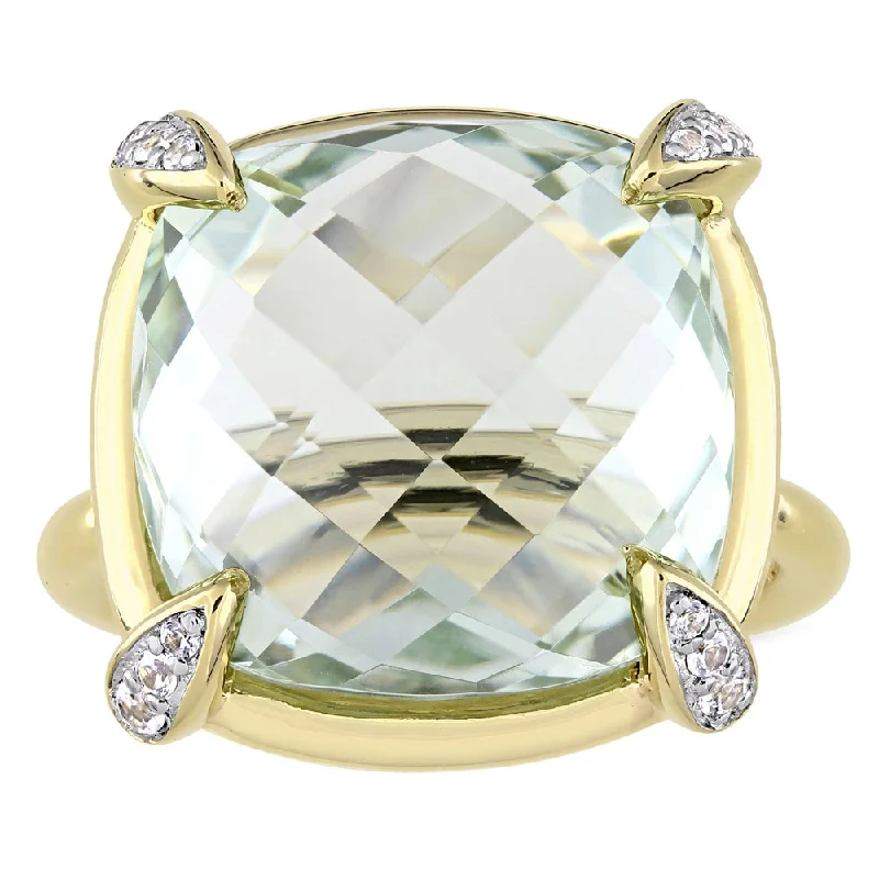 Aquamarine Gemstone Rings in 9K Gold with a Bezel Setting for a Modern and Secure FitMiadora Signature Collection 14k Yellow Gold Green Amethyst White Sapphire Studded Prong Cocktail Ri