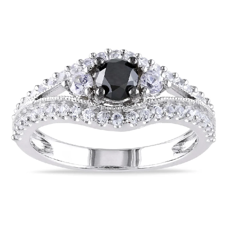 Amethyst Gemstone Rings in Sterling Silver with a Halo of Cubic Zirconia for a Budget - Friendly LuxuryMiadora Sterling Silver 1ct TDW Black Diamond and White Sapphire Ring