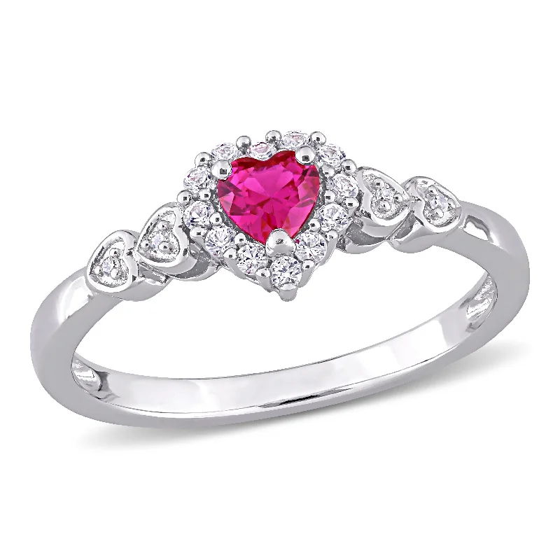 Peridot Gemstone Rings in 14K Gold - Filled Metal with a Pave - Set Band for a Sparkling LookMiadora Sterling Silver Created Ruby and Created White Sapphire Diamond Accent Heart Halo Ring