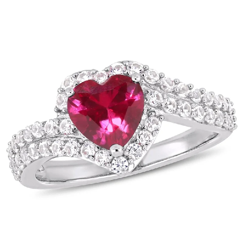 Turquoise Gemstone Rings in 925 Silver with a Southwestern - Inspired Design for a Rustic CharmMiadora Sterling Silver Created Ruby and Created White Sapphire Heart Halo Ring