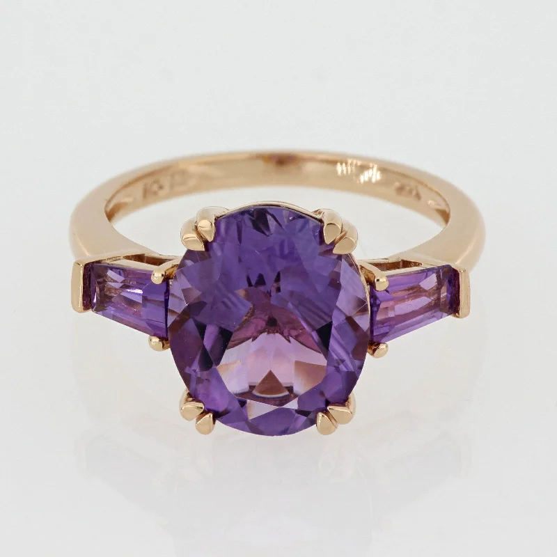 Emerald Gemstone Rings Set in Platinum with Filigree Work for a Vintage - Inspired LookOval and Taper-Cut Amethyst 3-Stone Ring in 14k Rose Gold by Miadora