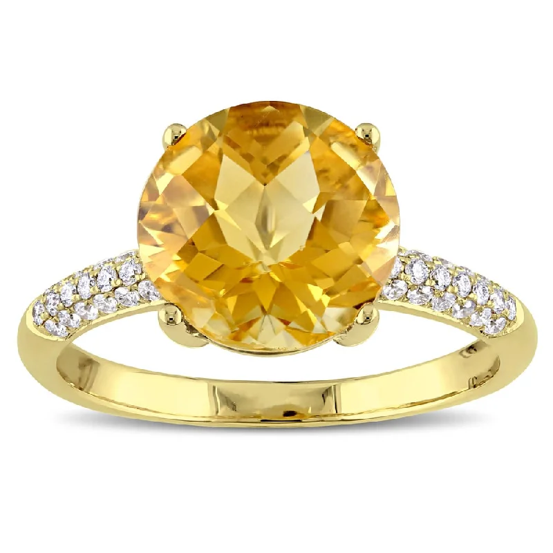 Peridot Gemstone Rings in 14K Gold - Filled Metal with a Pave - Set Band for a Sparkling LookRound Checkered Citrine and 1/5ct TDW Diamond Engagement Ring in 14k Yellow Gold by The Miadora Sign