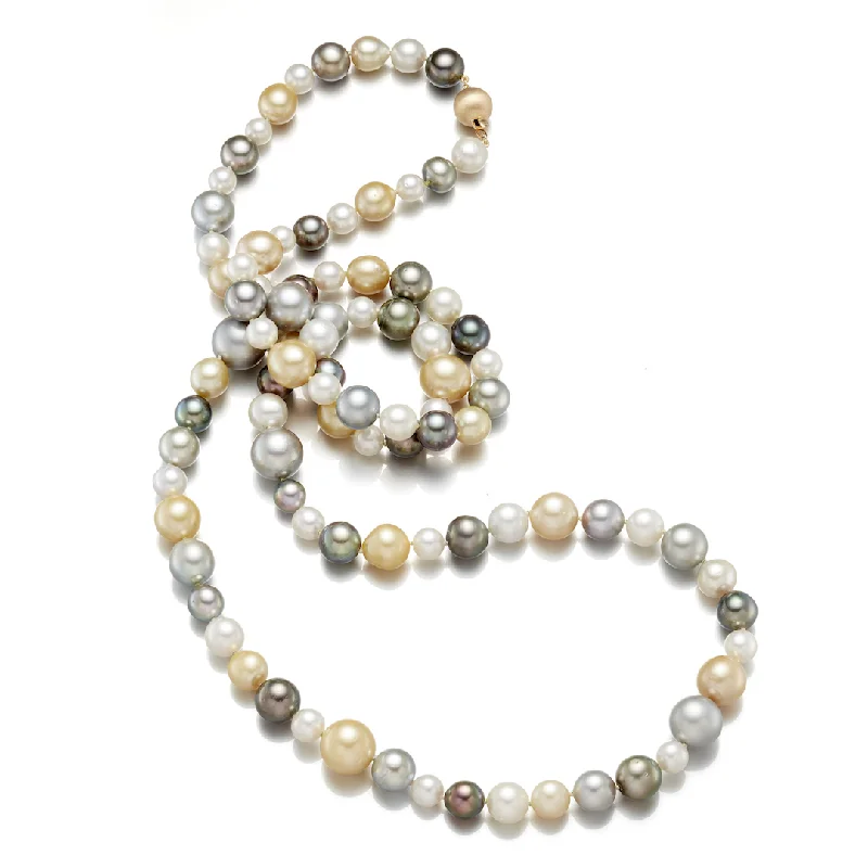 Rose gold necklaces for modern trends7-12mm Multi-Color Tahitian & South Sea Pearl Long Necklace