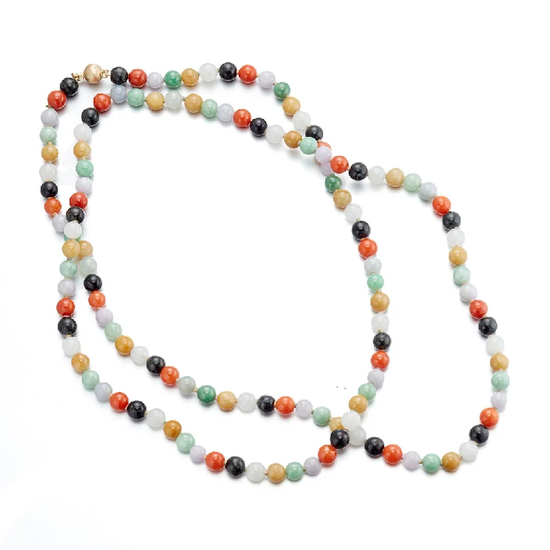 Rose gold necklaces for modern trends6mm Multi-Color Jade Long Necklace