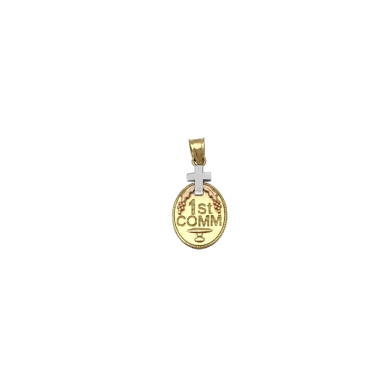 Antique - Brass - Finished Compass Pendant for Travelers and Explorers1st Communion Oval Medallion Pendant (14K)