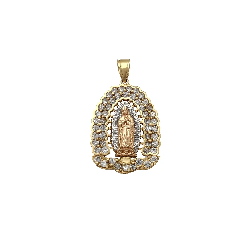 Antique - Brass - Finished Compass Pendant for Travelers and Explorers2 Rows Stone set Halo Virgin Mary Pendant (14K)