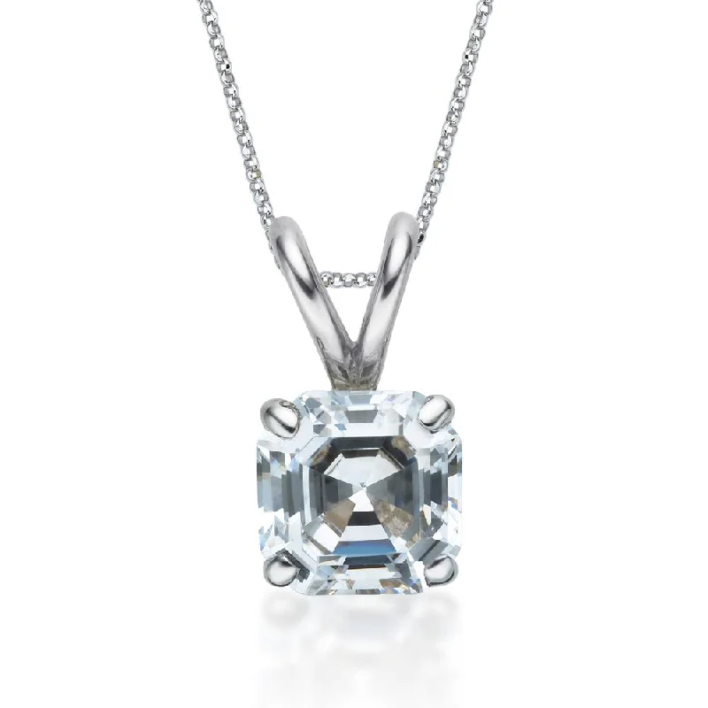 Long chain necklaces for layeringAsscher solitaire pendant with 2 carat* diamond simulant in 10 carat white gold