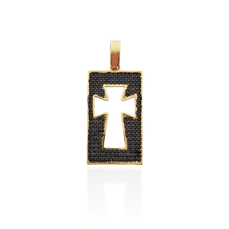 Handmade Leather - Wrapped Crystal Pendant for a Bohemian AestheticBlack Stone Plaque Germanic Cross Pendant (14K).