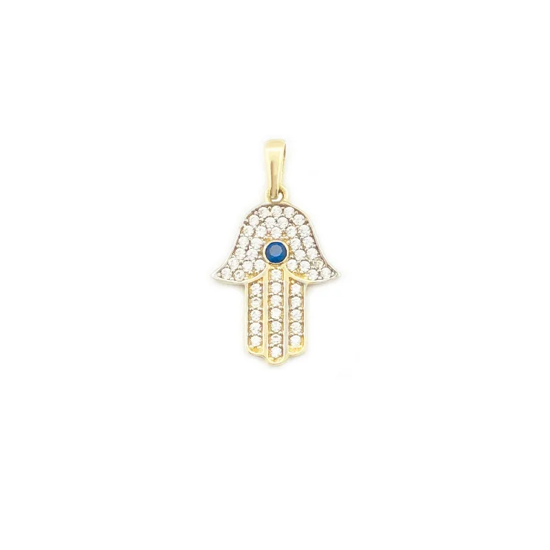 Laser - Cut Woodland Scene Pendant for Nature EnthusiastsBlue Stone Hamsa CZ Pendant (14K)