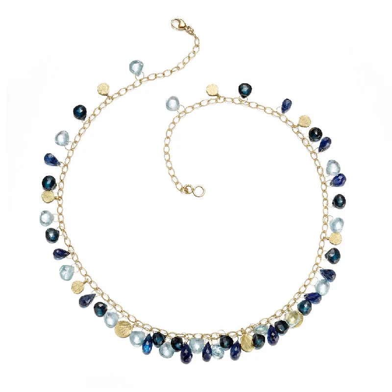 Affordable sterling silver necklaces for teensBlue Multi-Gemstone Briolette & Petal Necklace