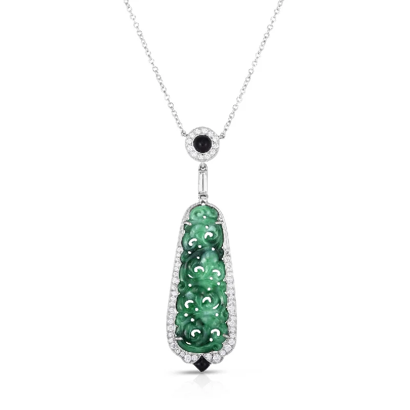 Layered chain necklaces for everyday wearCarved Jade, Onyx & Diamond Pendant Necklace