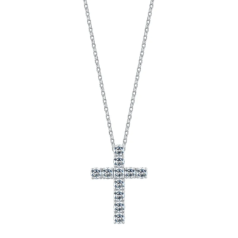 Layered chain necklaces for everyday wearCross pendant with 1.21 carats* of diamond simulants in 10 carat white gold