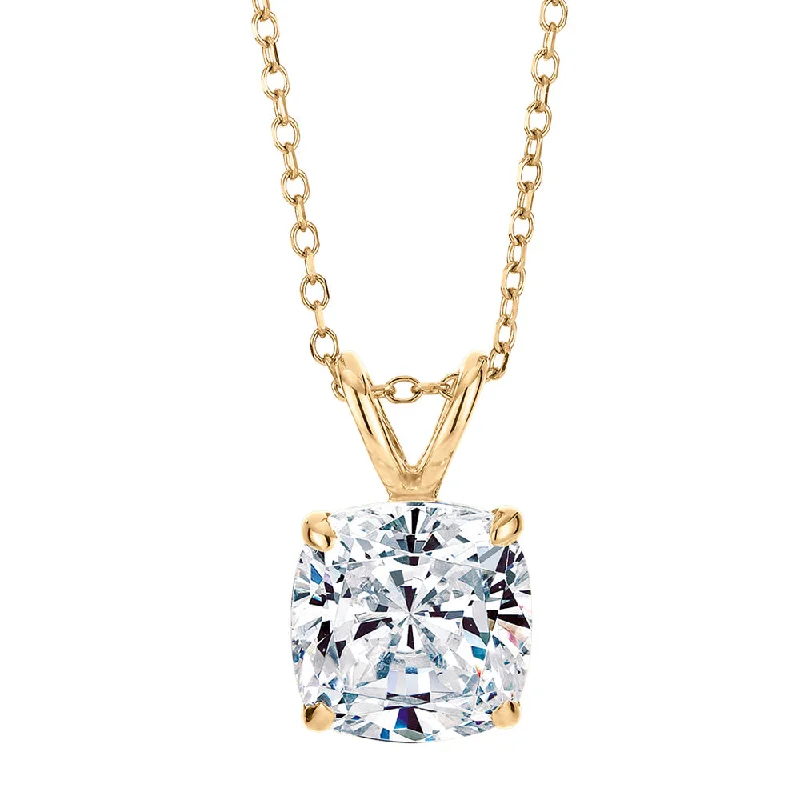 Birthstone necklaces for momsCushion solitaire pendant with 2 carat* diamond simulant in 10 carat yellow gold