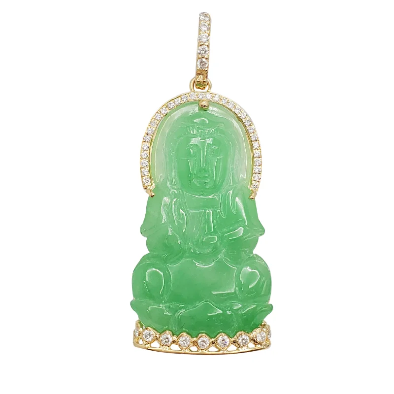 Adjustable - Chain Cubic Zirconia Solitaire Pendant for a Sparkling GiftDiamond Frame GuanYin Jade Pendant (14K)