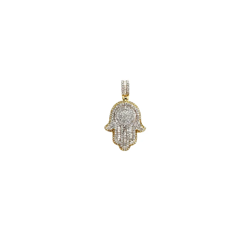 Rhinestone - Encrusted Crown Pendant for Little Girls' Dress - UpDiamond Iced-Out Hamsa Hand Pendant (14K)