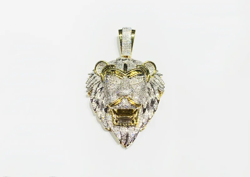 Handmade Leather - Wrapped Crystal Pendant for a Bohemian AestheticDiamond Lion Head Pendant (14K).