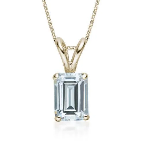 Custom photo necklaces for giftsEmerald Cut solitaire pendant with 1 carat* diamond simulant in 10 carat yellow gold