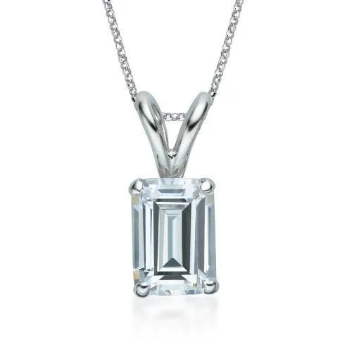 Custom coordinates pendants for travel memoriesEmerald Cut solitaire pendant with 2 carat* diamond simulant in 10 carat white gold