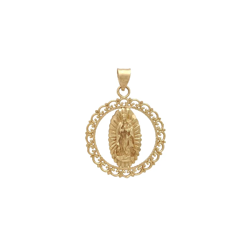 Rhinestone - Encrusted Crown Pendant for Little Girls' Dress - UpFiligree Frame Virgin Mary Pendant (14K)