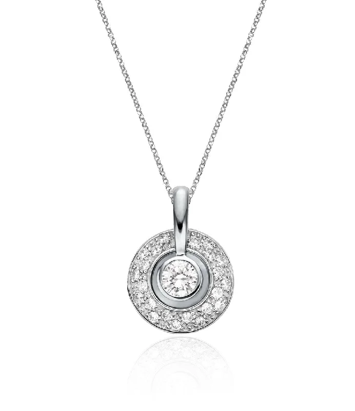 Initial letter necklaces for personalized styleHalo pendant with 1.75 carats* of diamond simulants in sterling silver