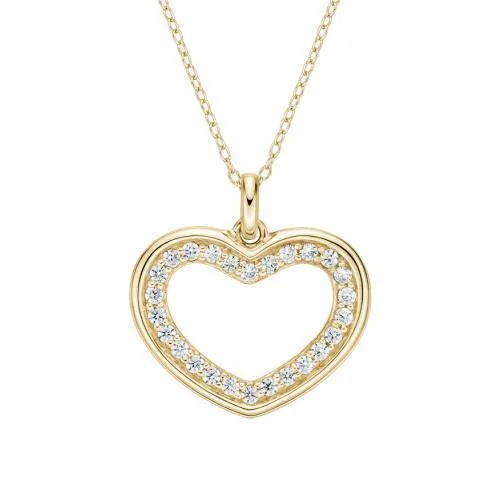 Affordable sterling silver necklaces for teensHeart pendant with 0.45 carats* of diamond simulants in 10 carat yellow gold