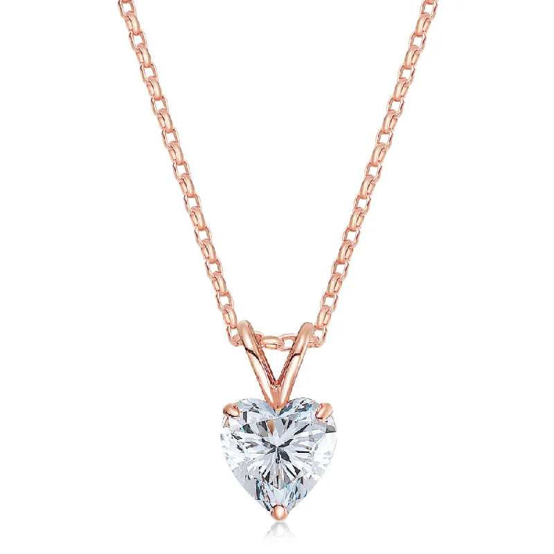 Statement gemstone necklaces for partiesHeart solitaire pendant with 2 carat* diamond simulant in 10 carat rose gold