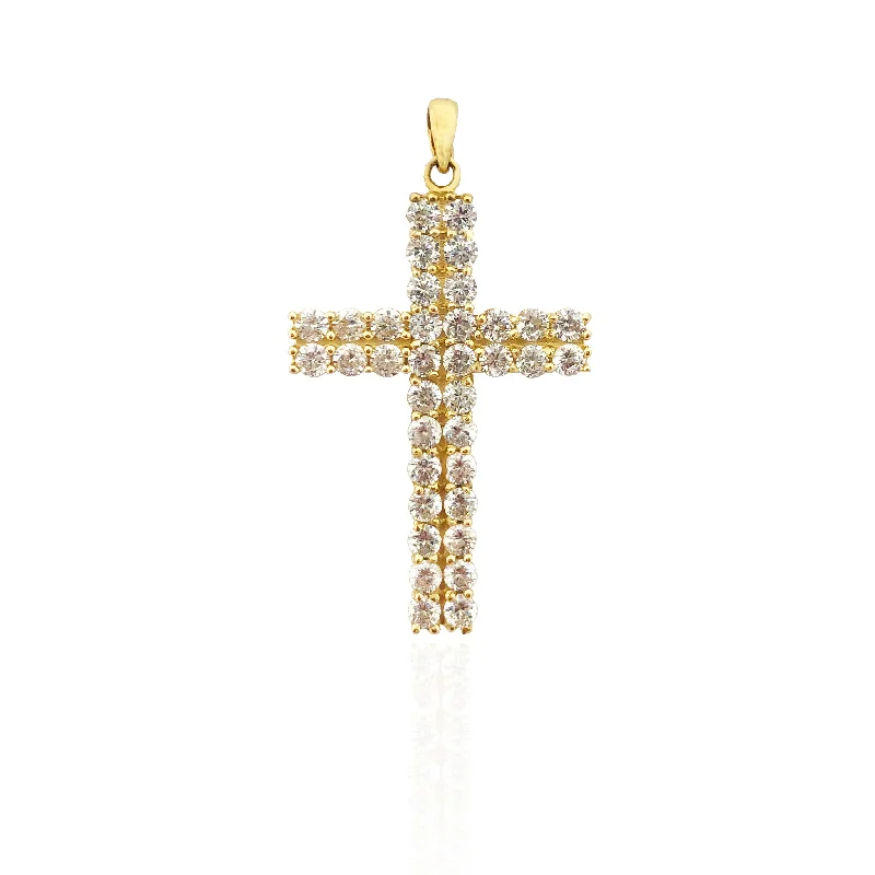 Pearl - Embellished Floral Pendant for a Feminine and Romantic LookTwo-Row Prong Set CZ Cross Pendant (14K)