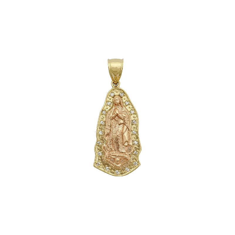 Pearl - Embellished Floral Pendant for a Feminine and Romantic LookIcy Guadalupe Virgin Two-Toned Pendant (14K)