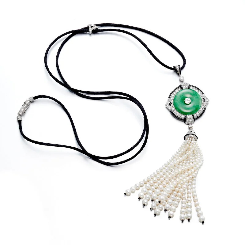 Custom engraved pendants for special occasionsJade, Diamond & Pearl Tassel Necklace