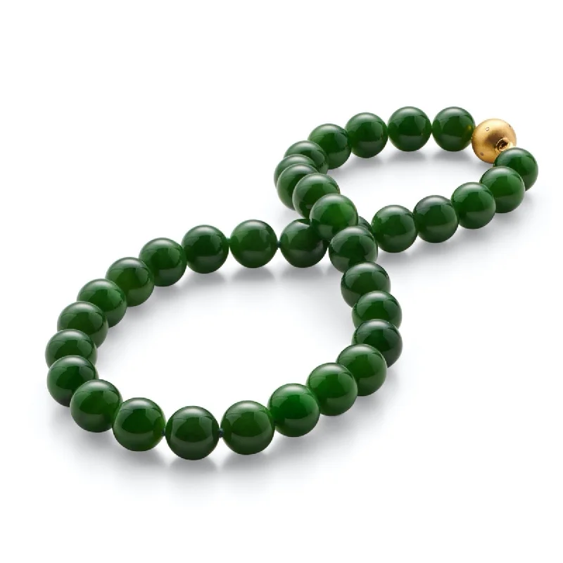 Layered chain necklaces for everyday wear12mm Green Nephrite Jade & Gold Necklace