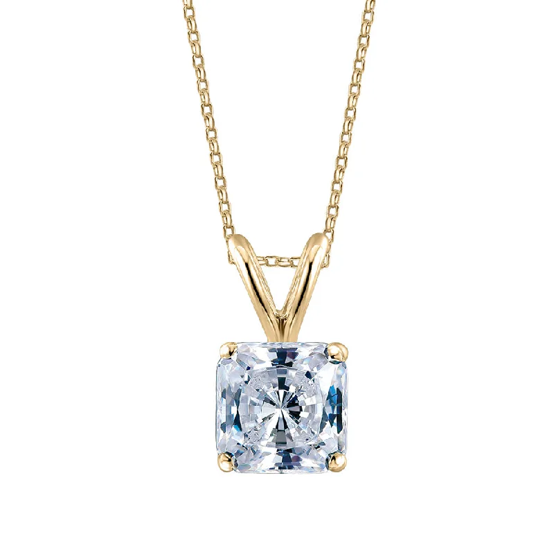 Adjustable length necklaces for versatilityPrincess Cut solitaire pendant with 1 carat* diamond simulant in 10 carat yellow gold