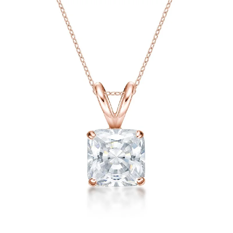 Affordable sterling silver necklaces for teensPrincess Cut solitaire pendant with 2 carat* diamond simulant in 10 carat rose gold