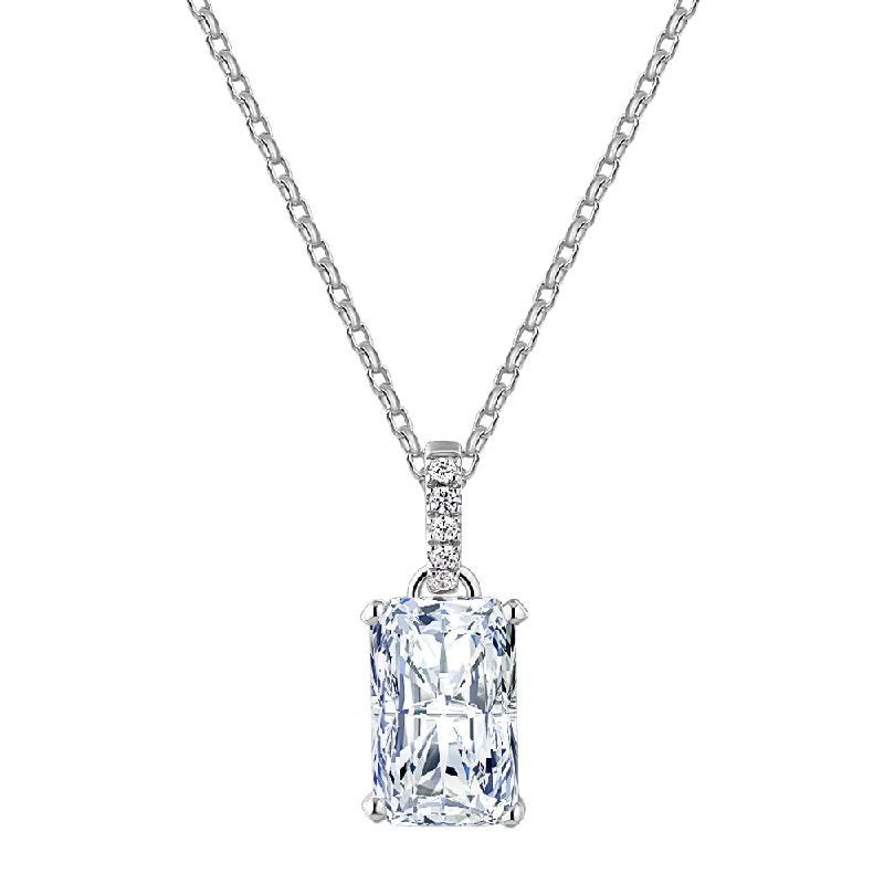 Long chain necklaces for layeringRadiant solitaire pendant with 3.49 carat* diamond simulant in 10 carat white gold