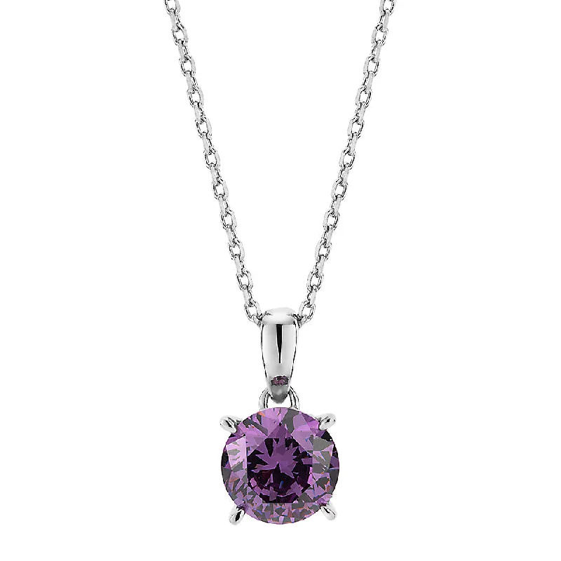 Personalized name necklaces for womenRound Brilliant solitaire necklace with amethyst simulant in sterling silver