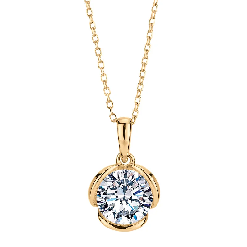 Initial letter pendants for personalized necklacesRound Brilliant solitaire pendant with 1.28 carat* diamond simulant in 10 carat yellow gold