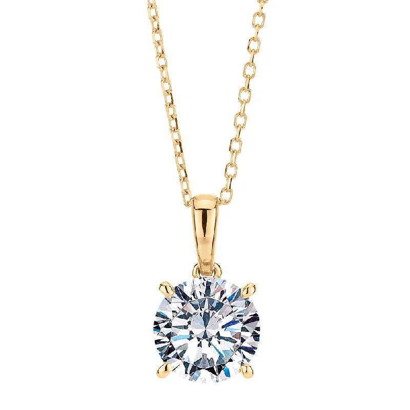 Star-shaped pendants for dreamersRound Brilliant solitaire pendant with 1.43 carats* of diamond simulants in 10 carat yellow gold