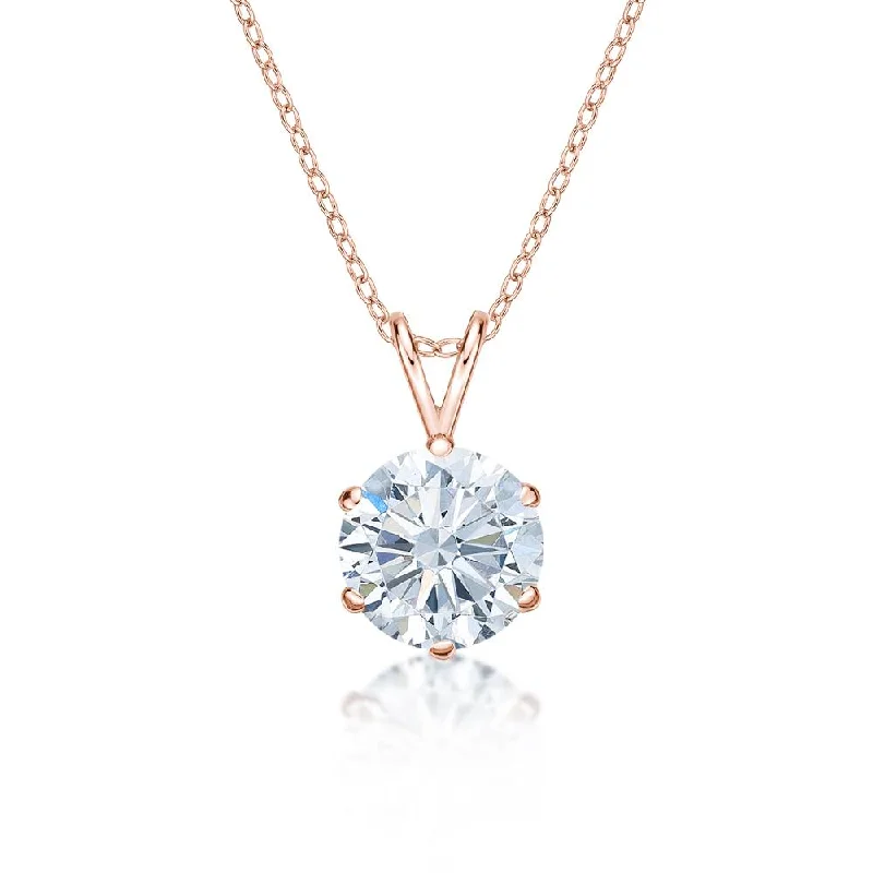 Rose gold necklaces for modern trendsRound Brilliant solitaire pendant with 3 carat* diamond simulant in 10 carat rose gold