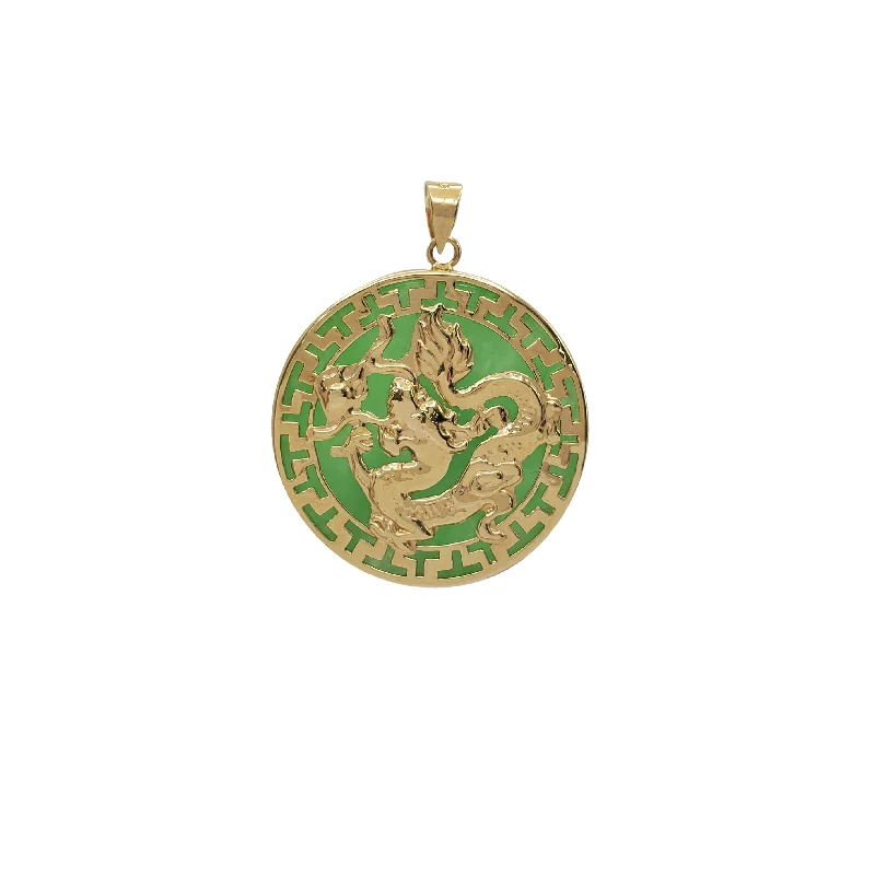 Magnetic - Locking Pendant with Hidden Compartment for Secret MessagesRound Greek Key Dragon Jade Pendant (14K)