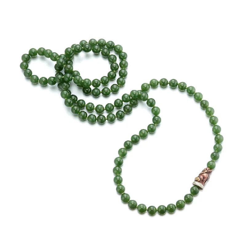 Chunky chain necklaces for bold looks8mm Siberian Jade Rope Necklace with Shishima Temple Lion Ojime