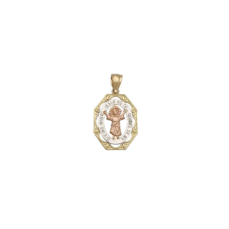 Antique - Brass - Finished Compass Pendant for Travelers and Explorers"Jesus No Te Olvides" Divine Child Pendant (14K)