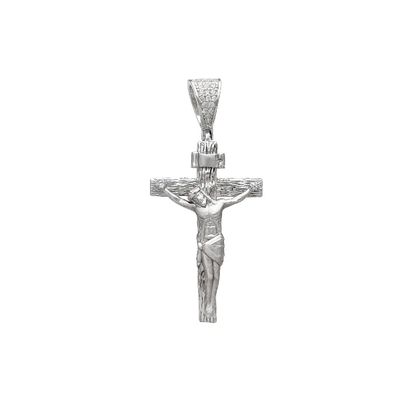 Minimalist geometric pendants for everyday wearStone-Set Wooden Textured Crucifix Cross Pendant (Silver)