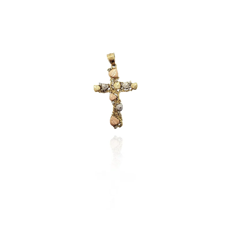 Pearl - Embellished Floral Pendant for a Feminine and Romantic LookTri-Color Leafy Overgrowth Cross Pendant (14K)