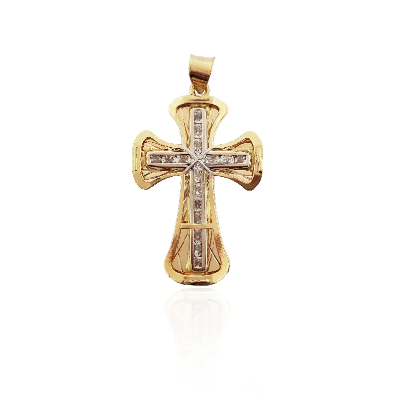 Handmade Leather - Wrapped Crystal Pendant for a Bohemian AestheticTwo-Tone Cross CZ Pendant (14K)